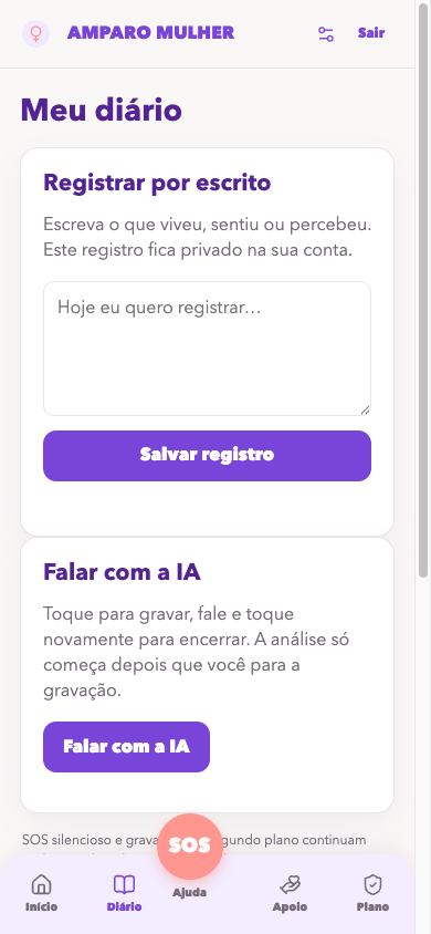 Diário com registro salvo
