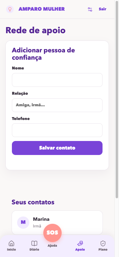 Rede de apoio com contatos de confiança